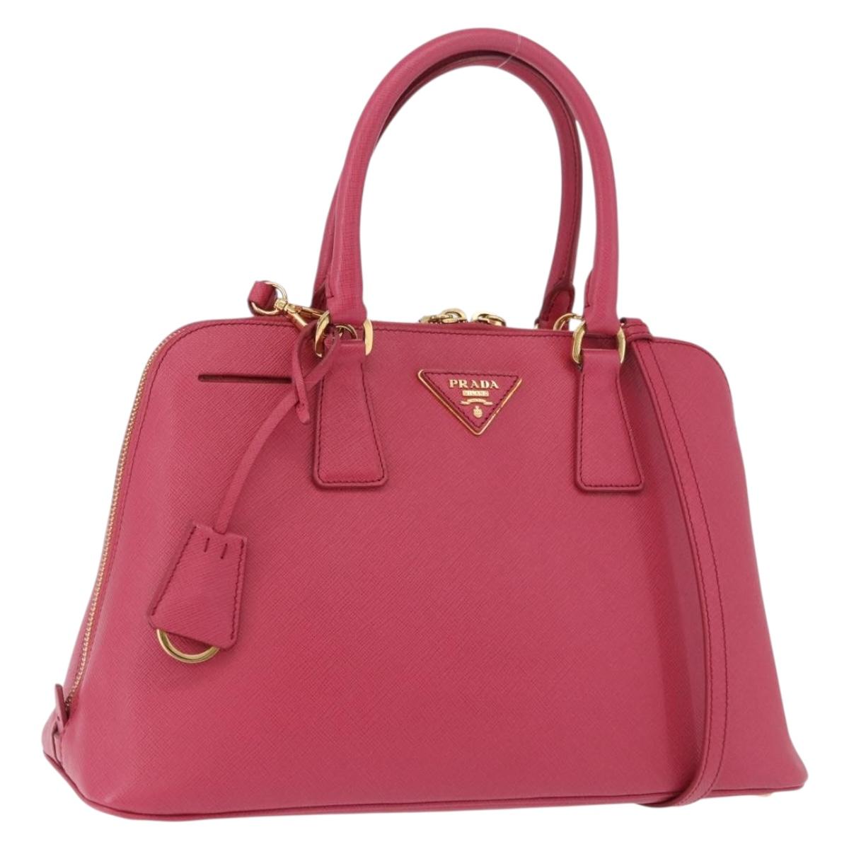 PRADA Galleria Hand Bag Saffiano 2way Pink Gold Auth 198736V