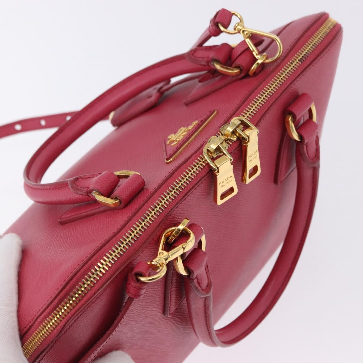 PRADA Galleria Hand Bag Saffiano 2way Pink Gold Auth 198736V