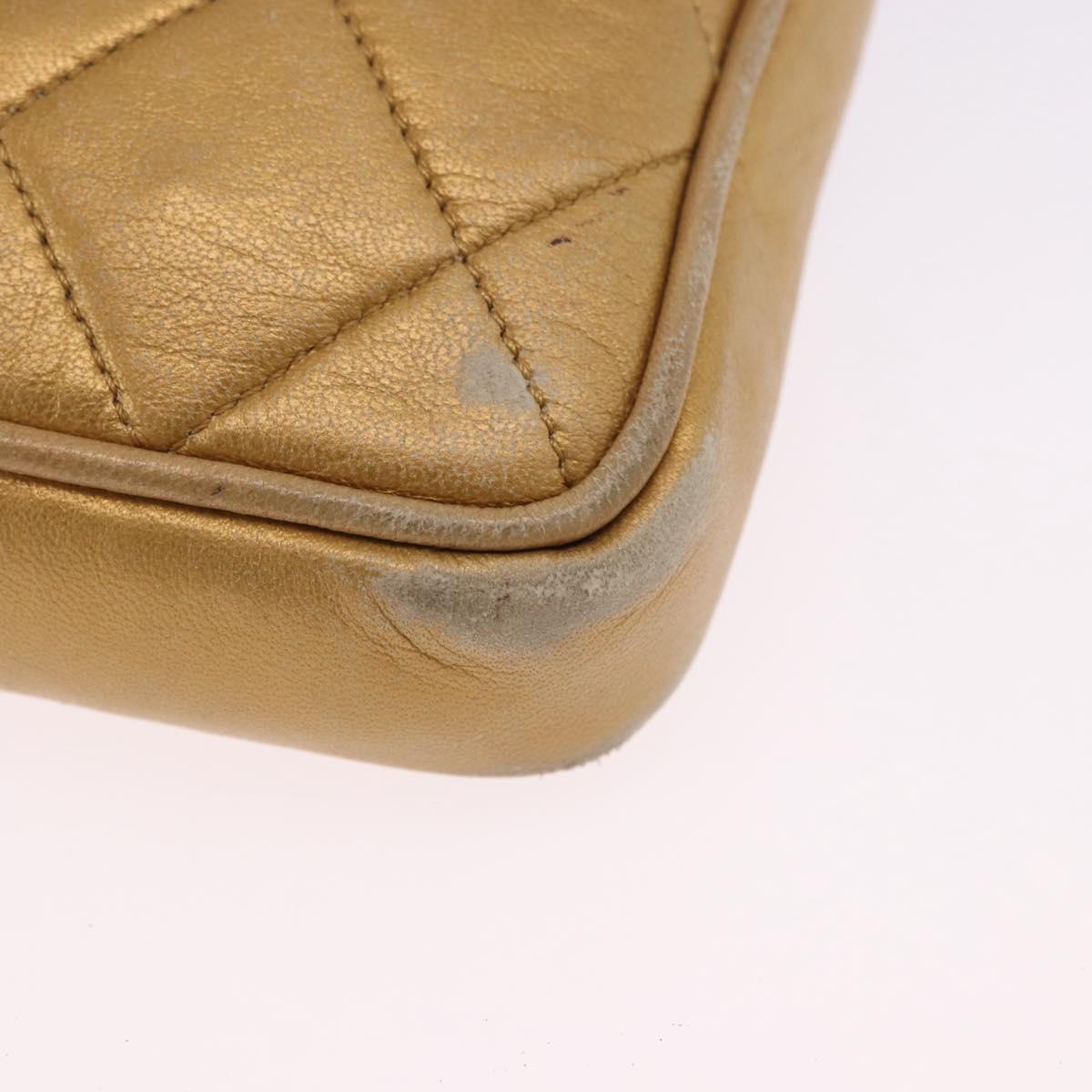 CHANEL Matelasse Waist Bag Lamb Skin Gold CC Auth 198737