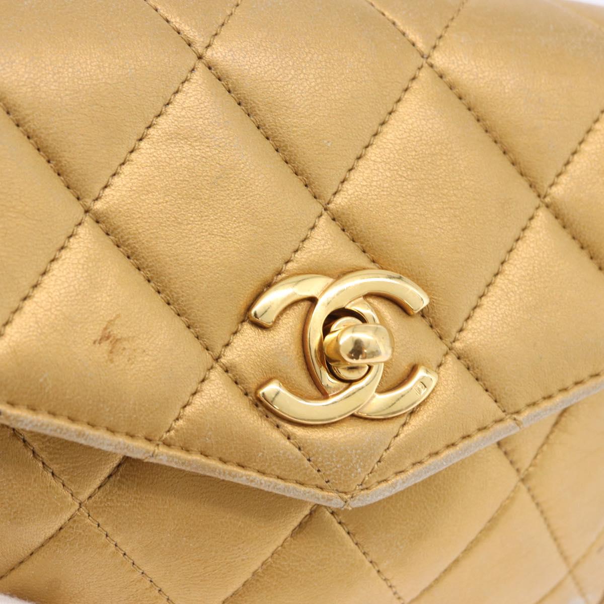 CHANEL Matelasse Waist Bag Lamb Skin Gold CC Auth 198737