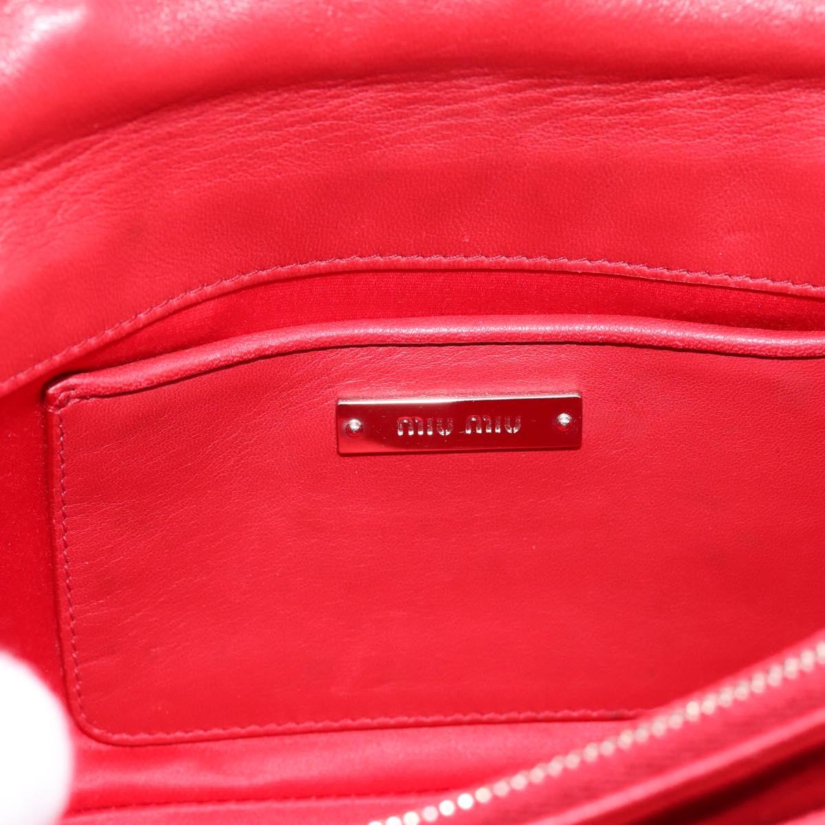 Miu Miu Matelasse Chain Shoulder Bag Nylon Red Silver Auth 198738A