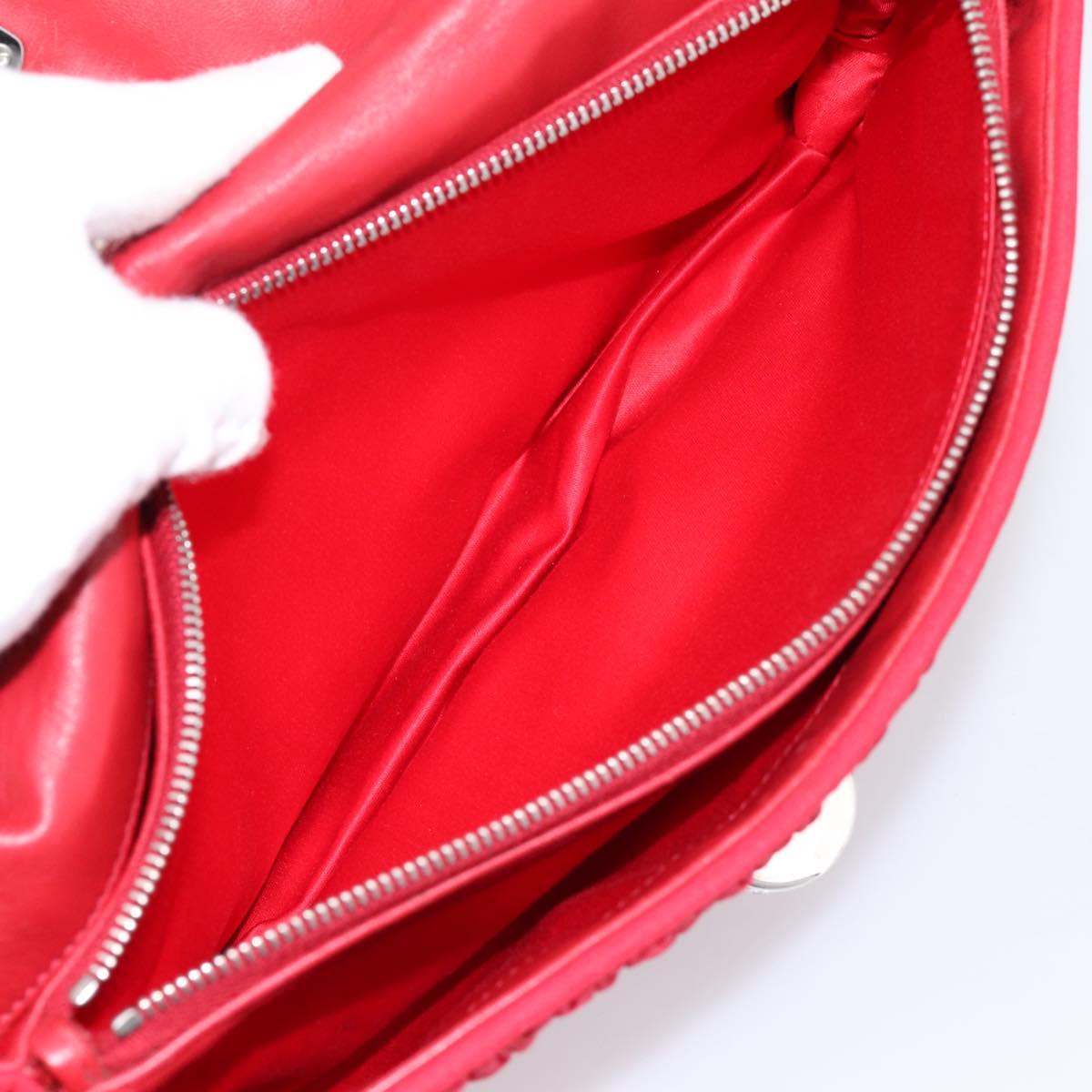 Miu Miu Matelasse Chain Shoulder Bag Nylon Red Silver Auth 198738A