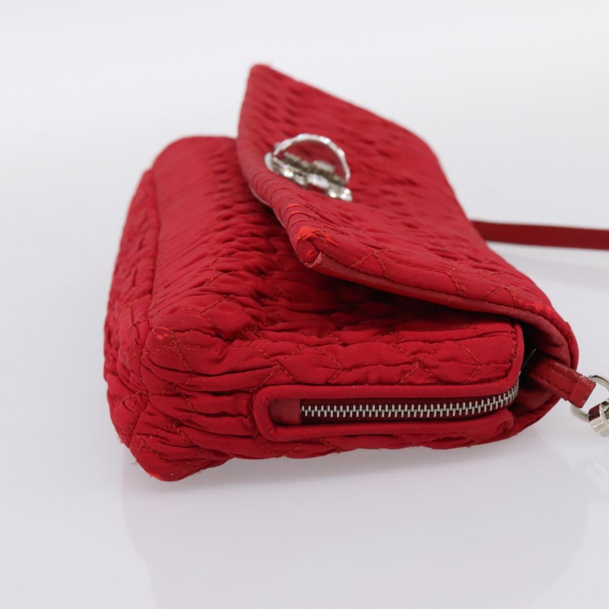 Miu Miu Matelasse Chain Shoulder Bag Nylon Red Silver Auth 198738A