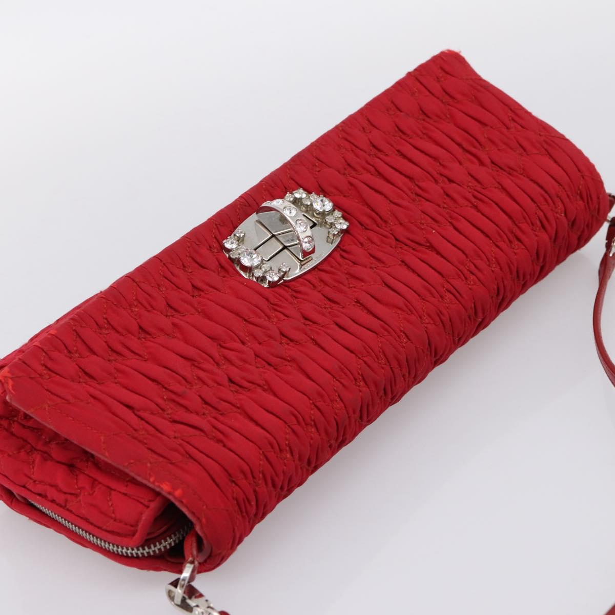 Miu Miu Matelasse Chain Shoulder Bag Nylon Red Silver Auth 198738A