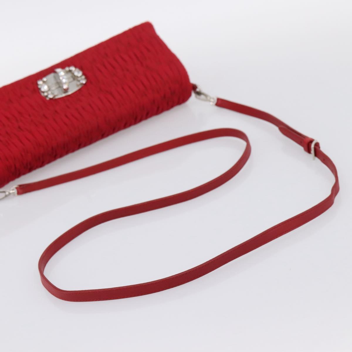 Miu Miu Matelasse Chain Shoulder Bag Nylon Red Silver Auth 198738A