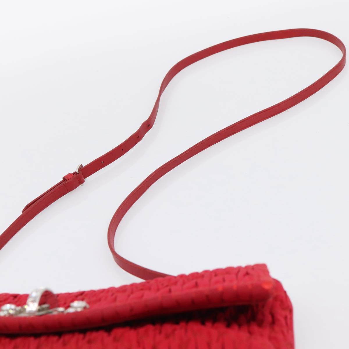 Miu Miu Matelasse Chain Shoulder Bag Nylon Red Silver Auth 198738A
