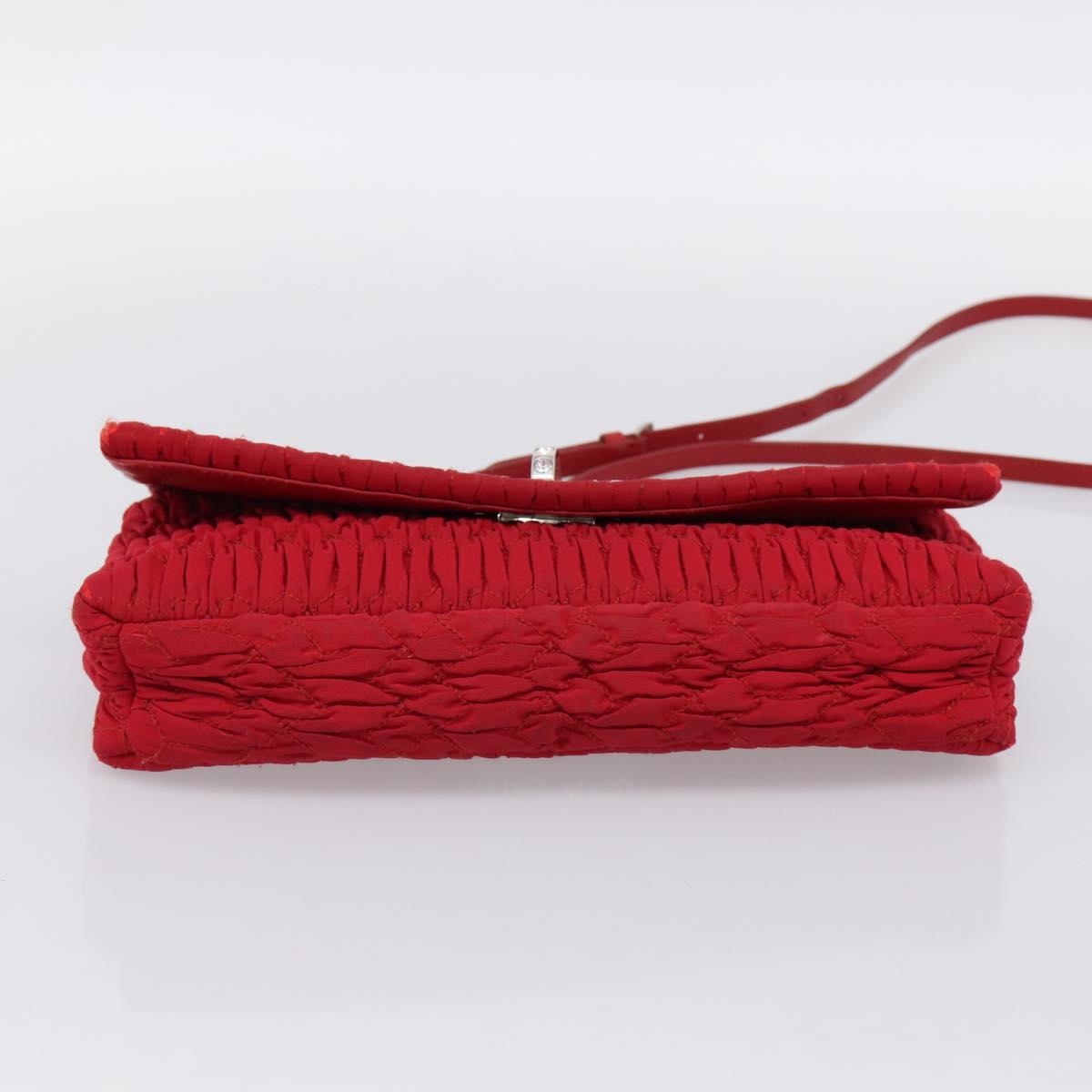 Miu Miu Matelasse Chain Shoulder Bag Nylon Red Silver Auth 198738A