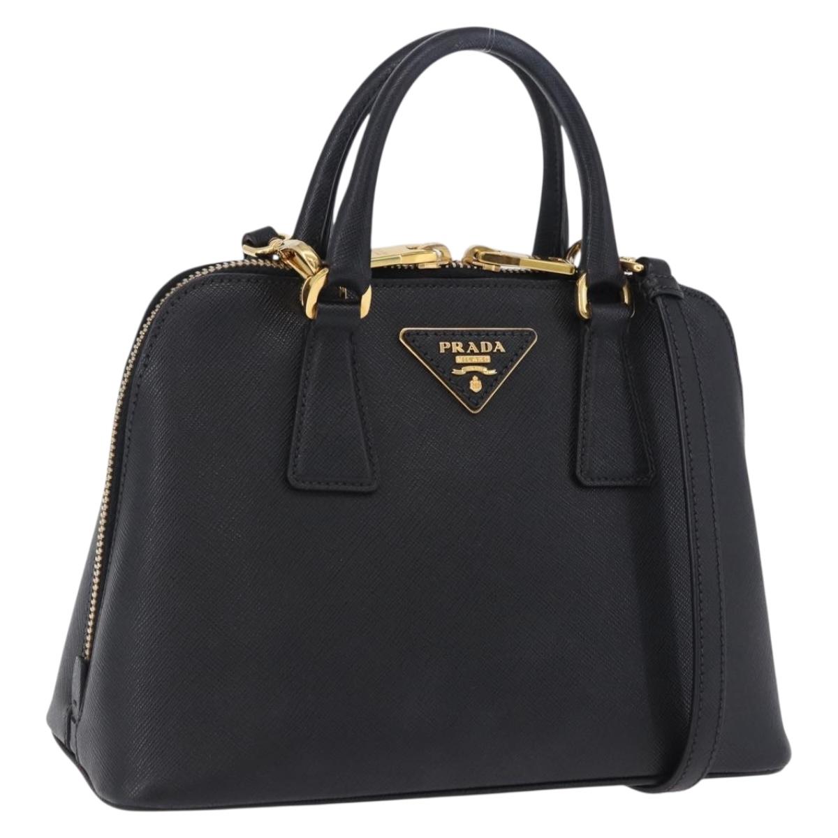PRADA Hand Bag Saffiano leather 2way Black Gold Auth 198741V