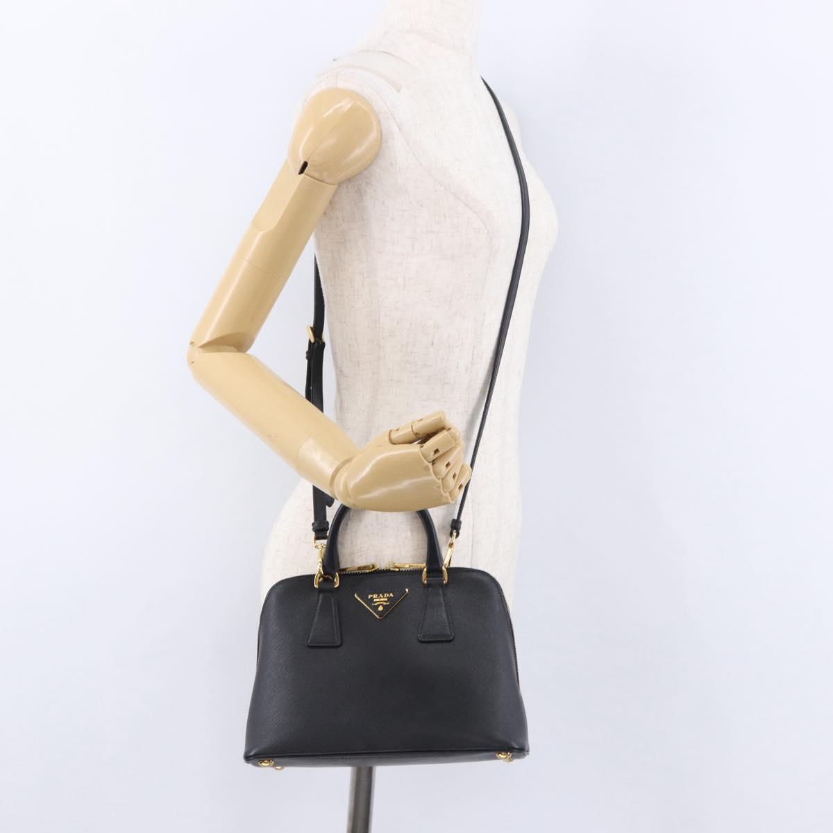 PRADA Hand Bag Saffiano leather 2way Black Gold Auth 198741V