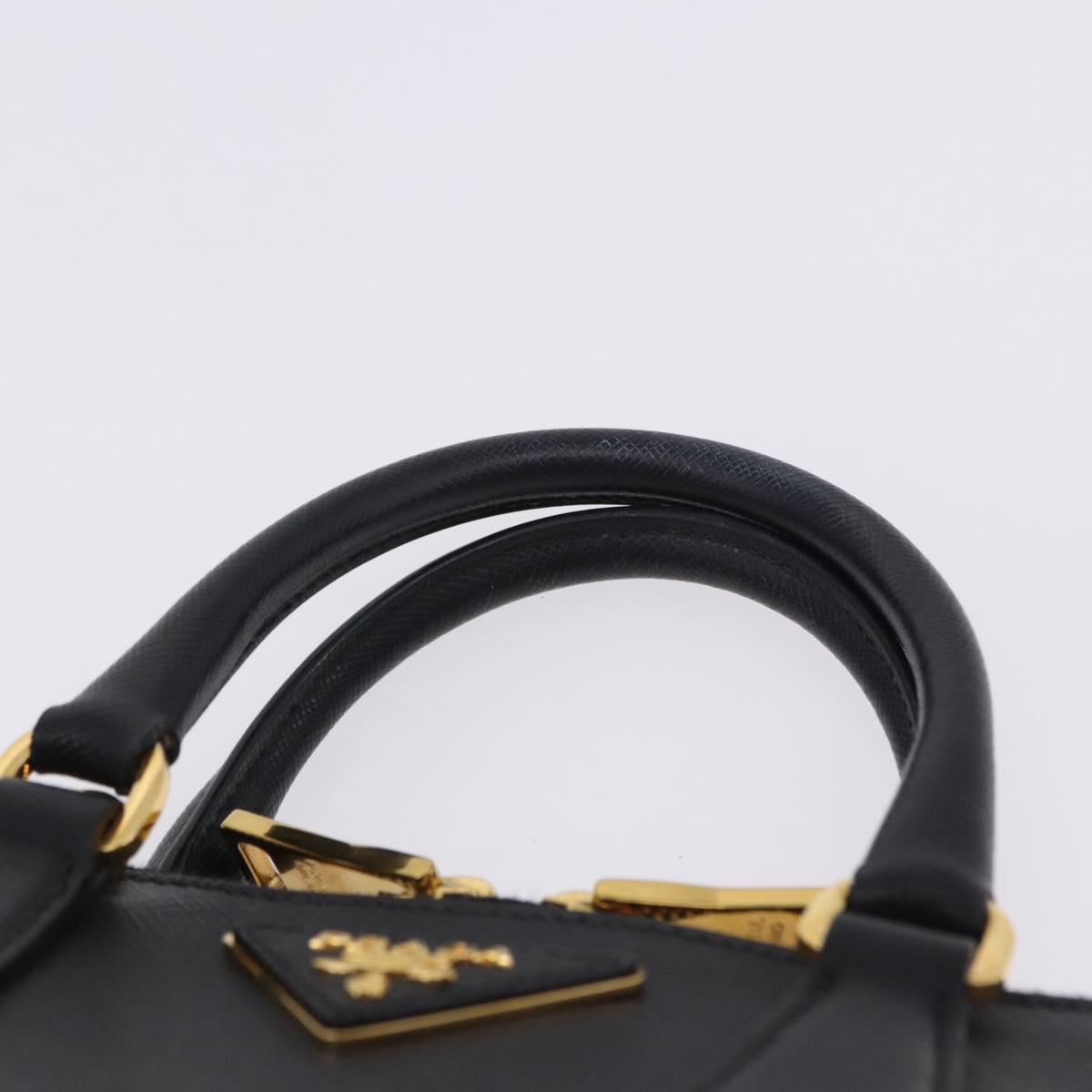 PRADA Hand Bag Saffiano leather 2way Black Gold Auth 198741V