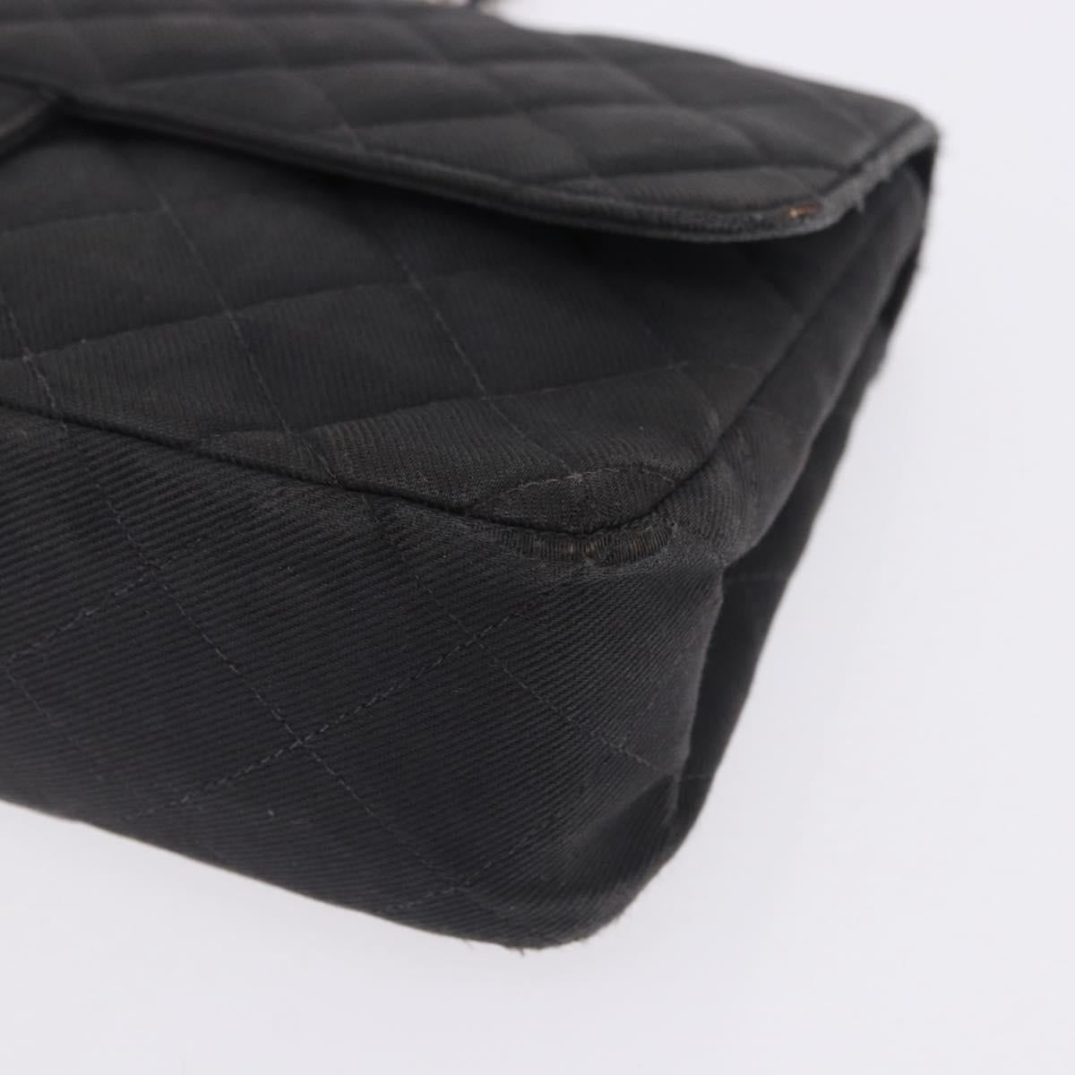 CHANEL Matelasse25 Chain Shoulder Bag Canvas Black Silver CC Auth 198742