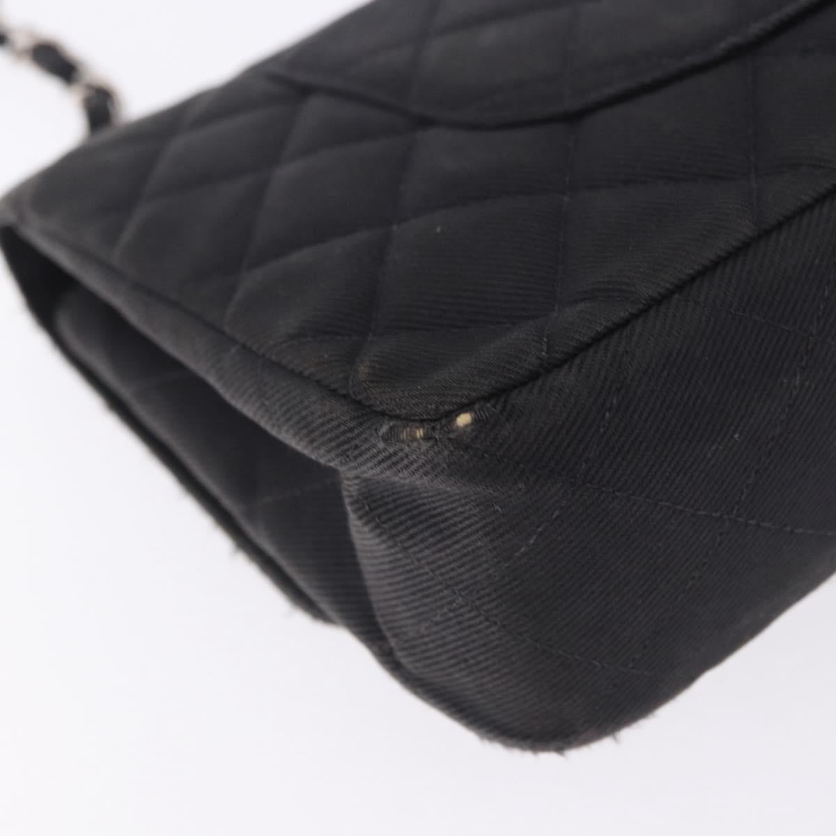 CHANEL Matelasse25 Chain Shoulder Bag Canvas Black Silver CC Auth 198742