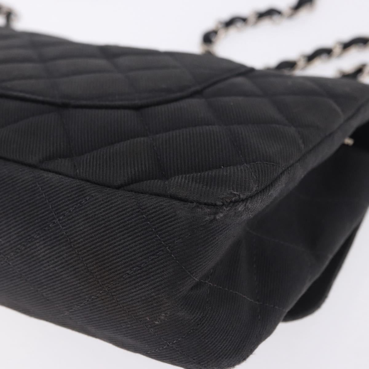 CHANEL Matelasse25 Chain Shoulder Bag Canvas Black Silver CC Auth 198742