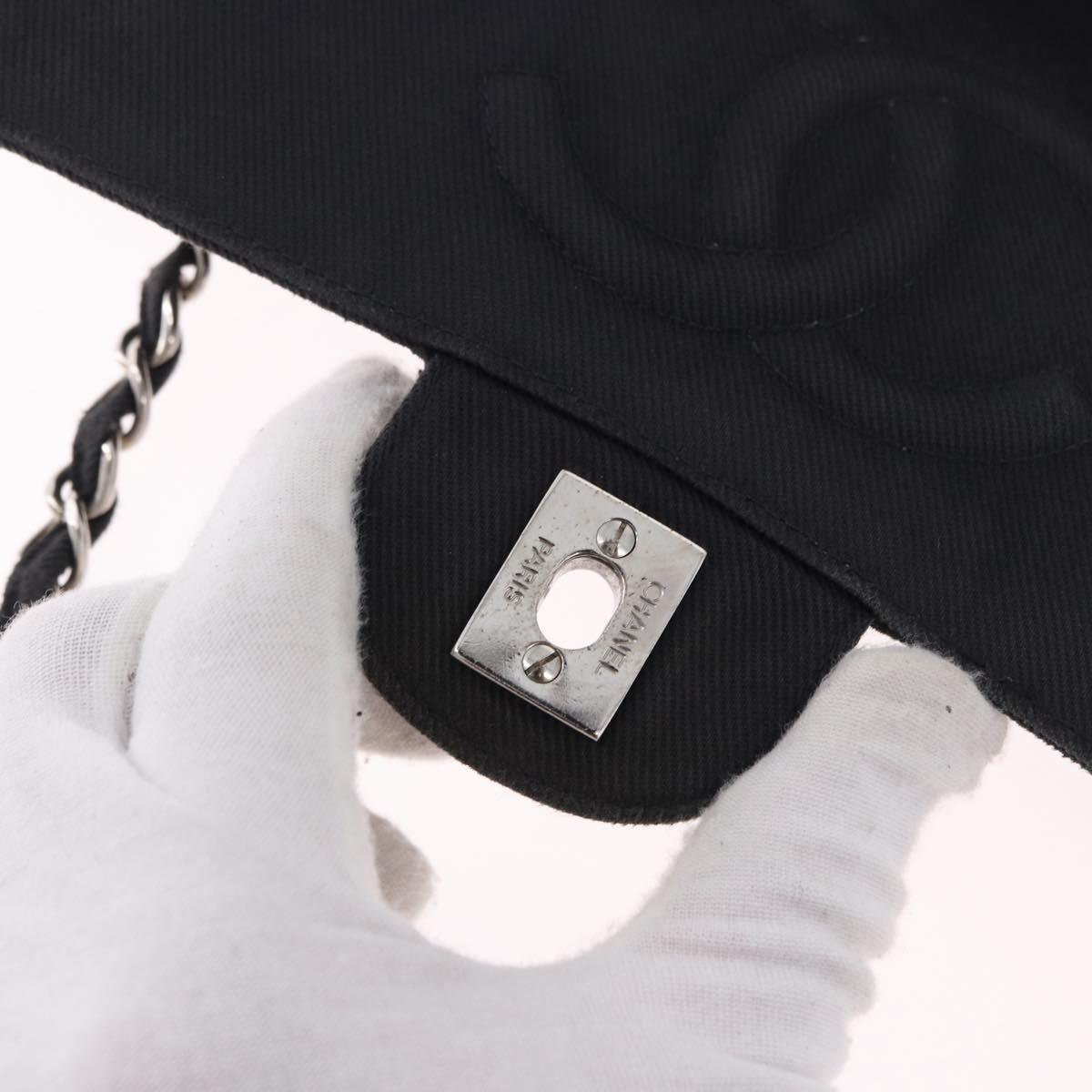CHANEL Matelasse25 Chain Shoulder Bag Canvas Black Silver CC Auth 198742