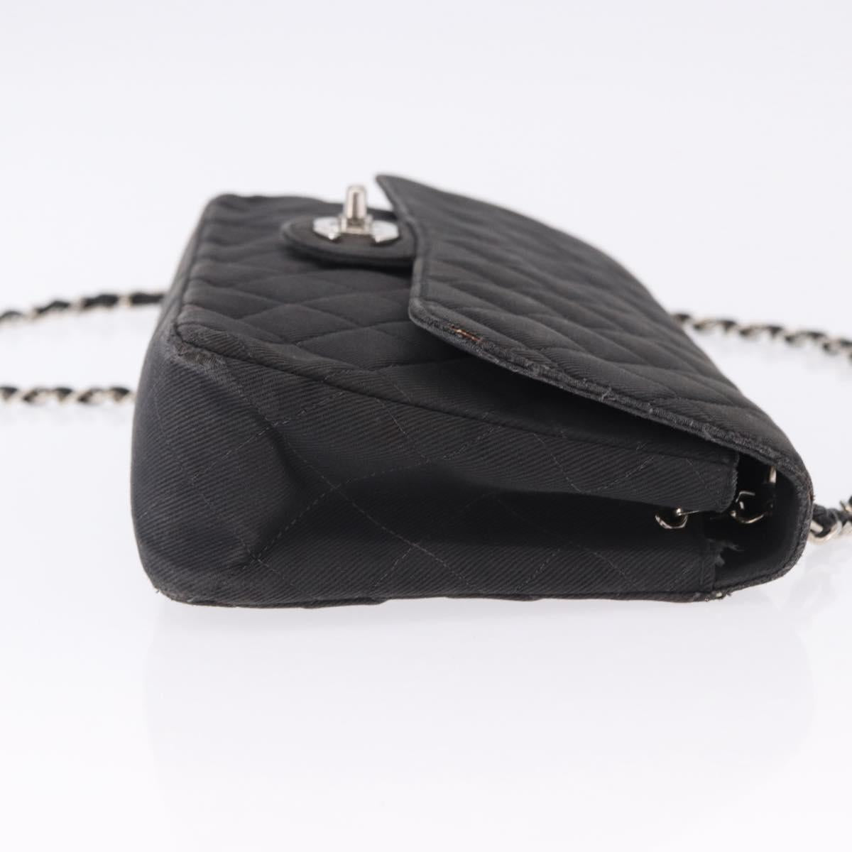 CHANEL Matelasse25 Chain Shoulder Bag Canvas Black Silver CC Auth 198742