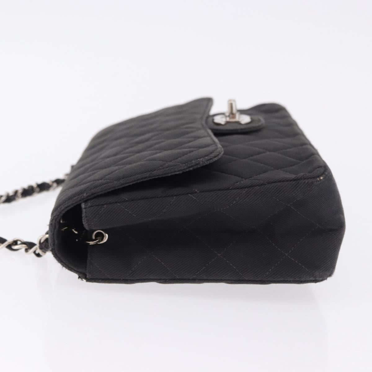 CHANEL Matelasse25 Chain Shoulder Bag Canvas Black Silver CC Auth 198742