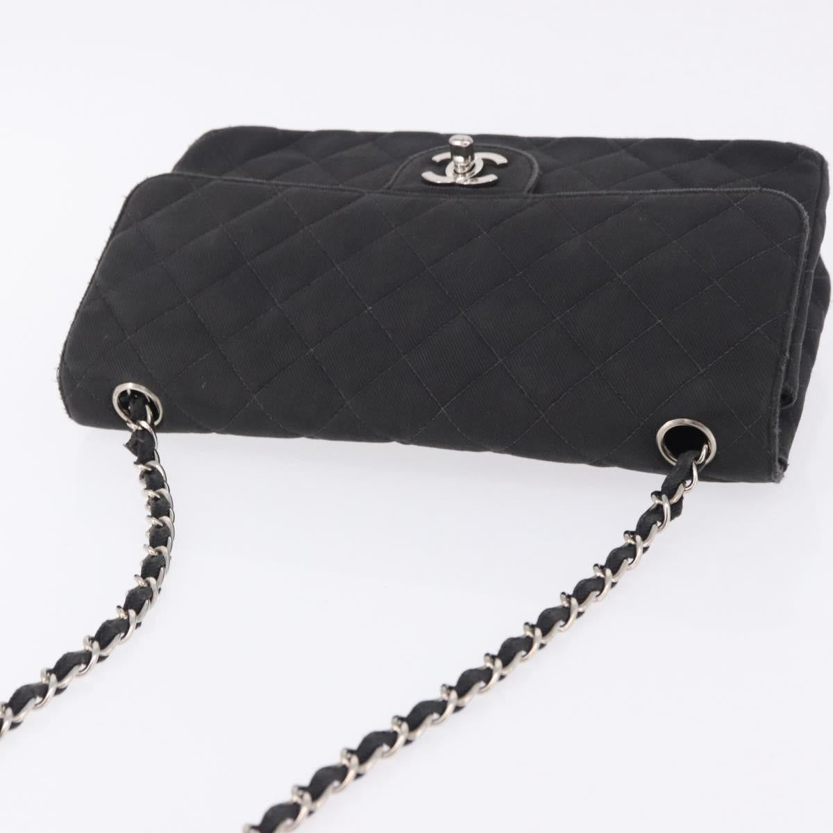 CHANEL Matelasse25 Chain Shoulder Bag Canvas Black Silver CC Auth 198742