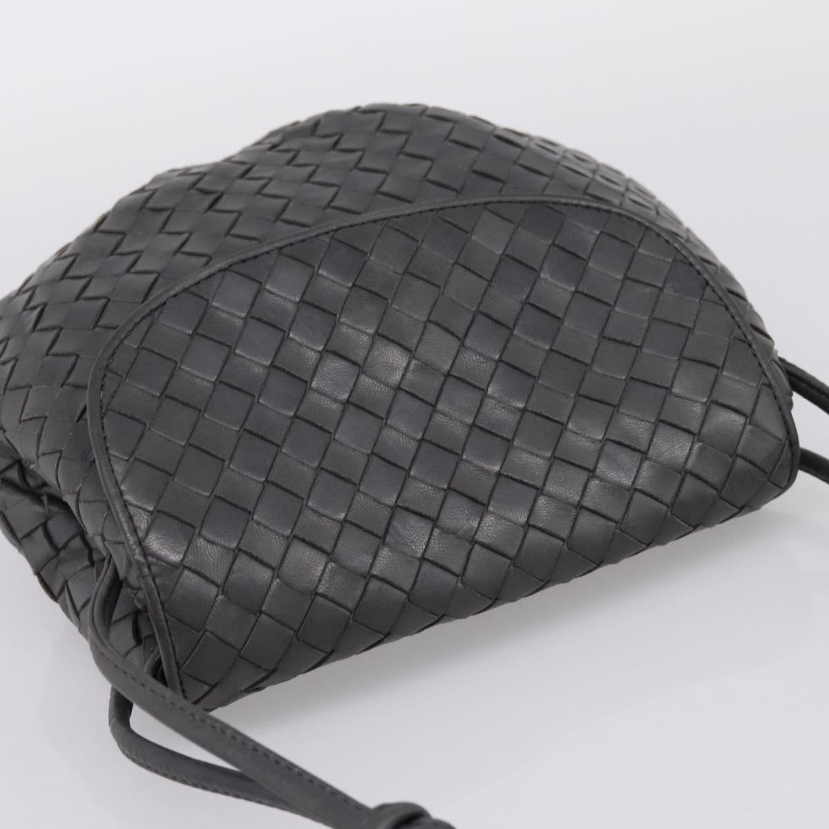 BOTTEGA VENETA INTRECCIATO Shoulder Bag Leather Gray Gold Auth 198743A