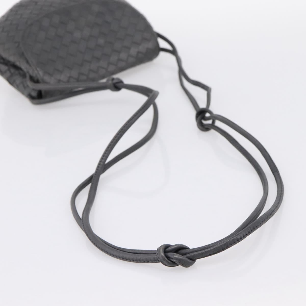 BOTTEGA VENETA INTRECCIATO Shoulder Bag Leather Gray Gold Auth 198743A