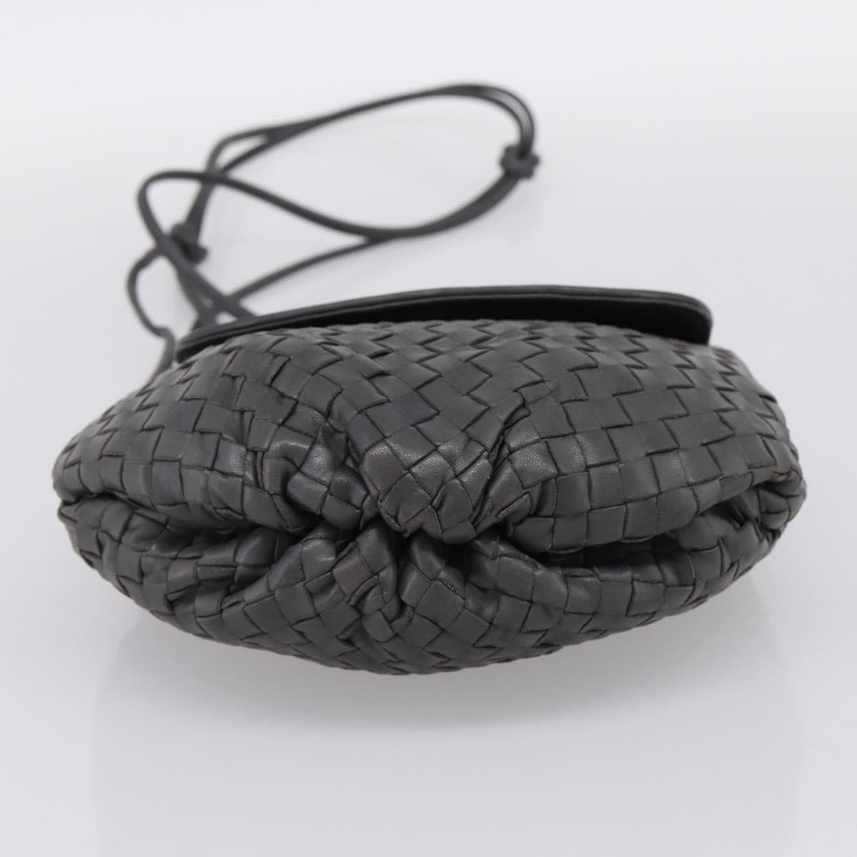 BOTTEGA VENETA INTRECCIATO Shoulder Bag Leather Gray Gold Auth 198743A