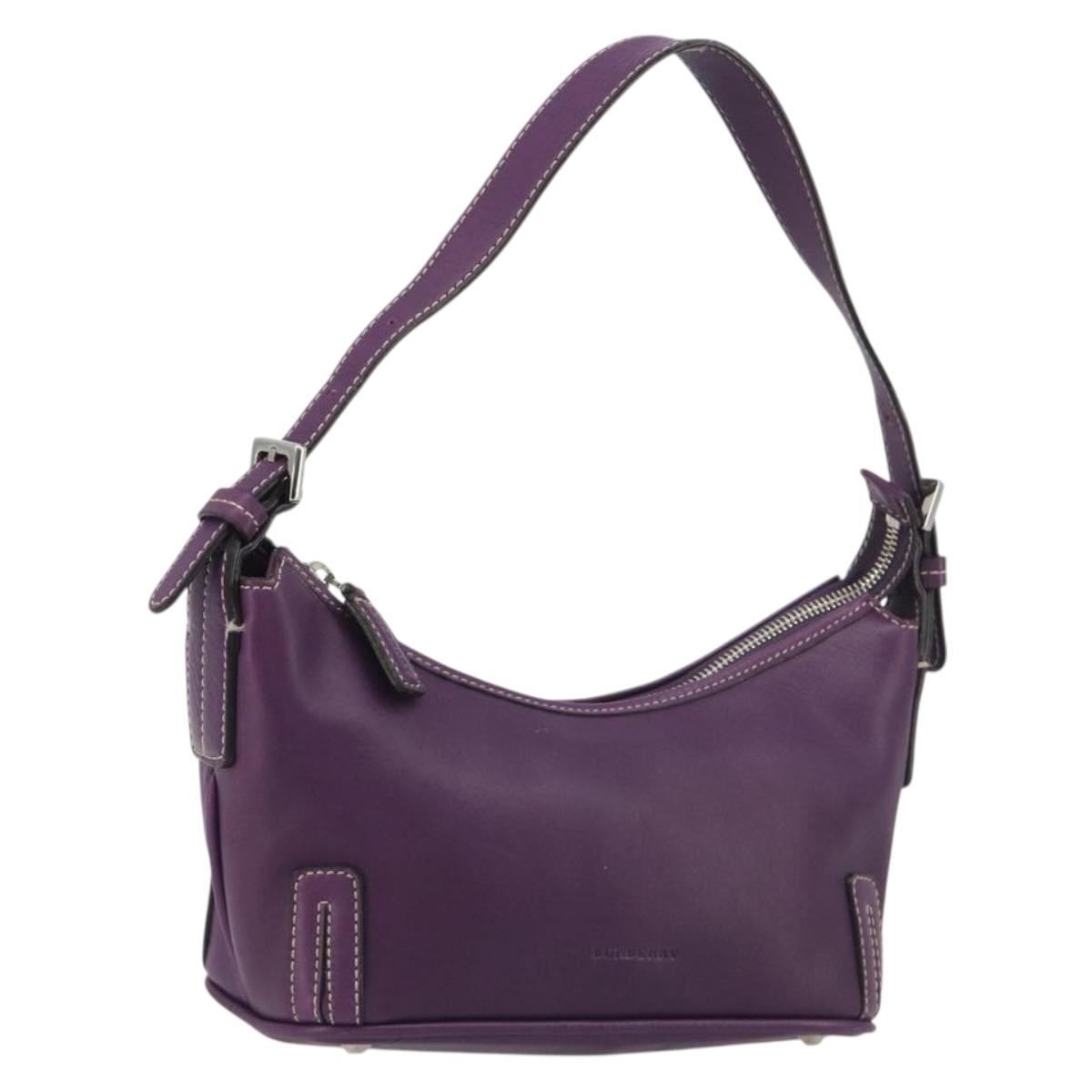 BURBERRY Shoulder Bag Leather Purple Silver Auth 198744A