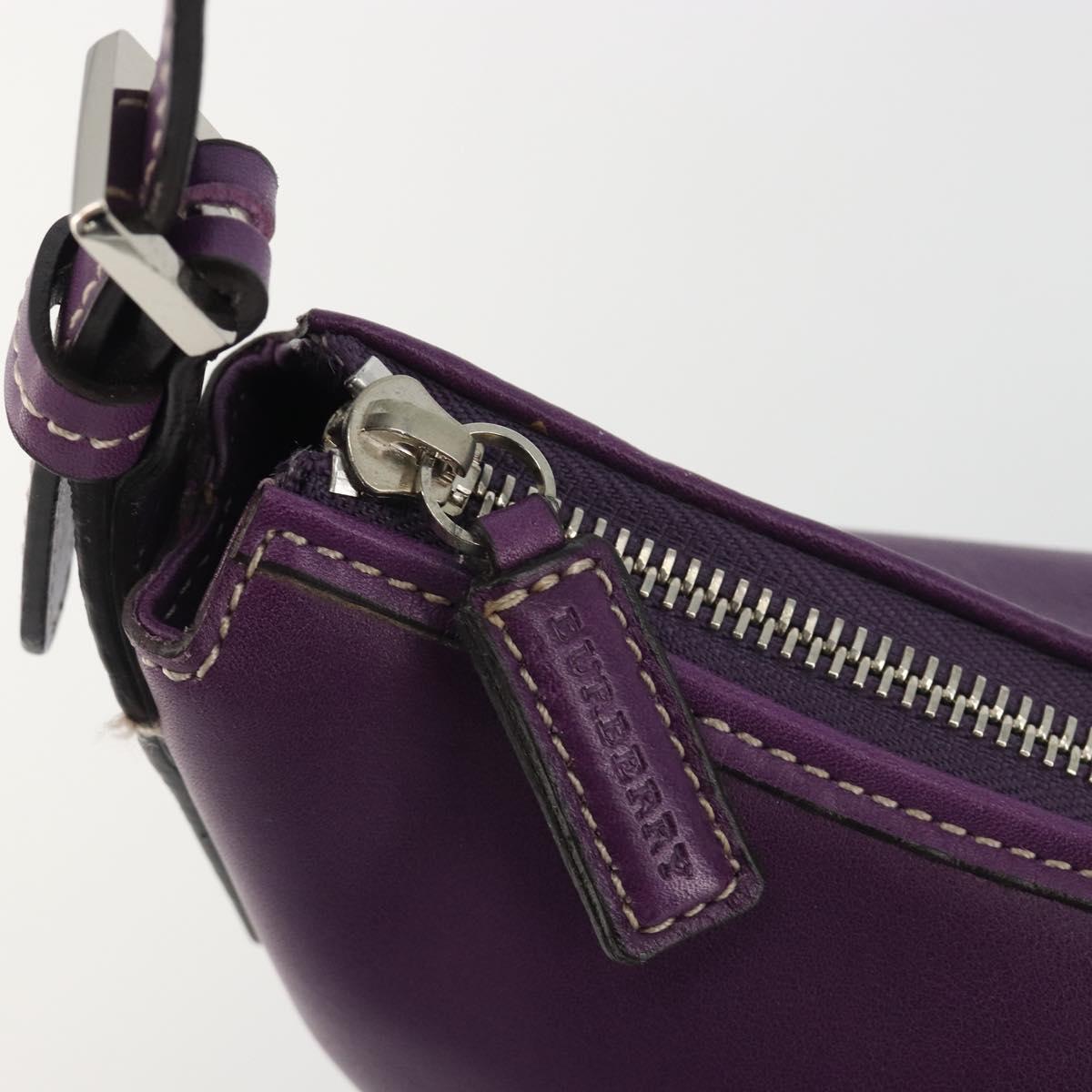 BURBERRY Shoulder Bag Leather Purple Silver Auth 198744A