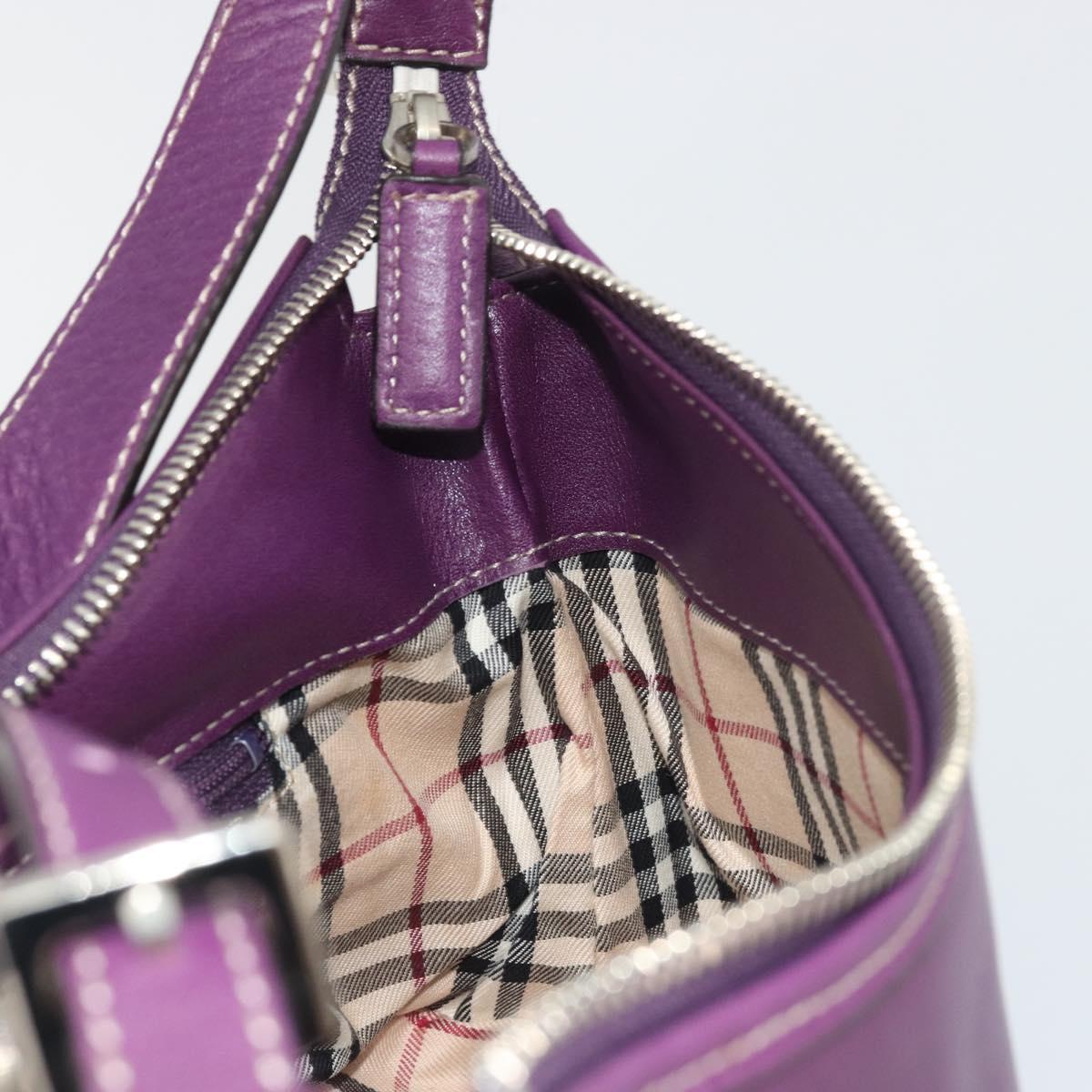 BURBERRY Shoulder Bag Leather Purple Silver Auth 198744A