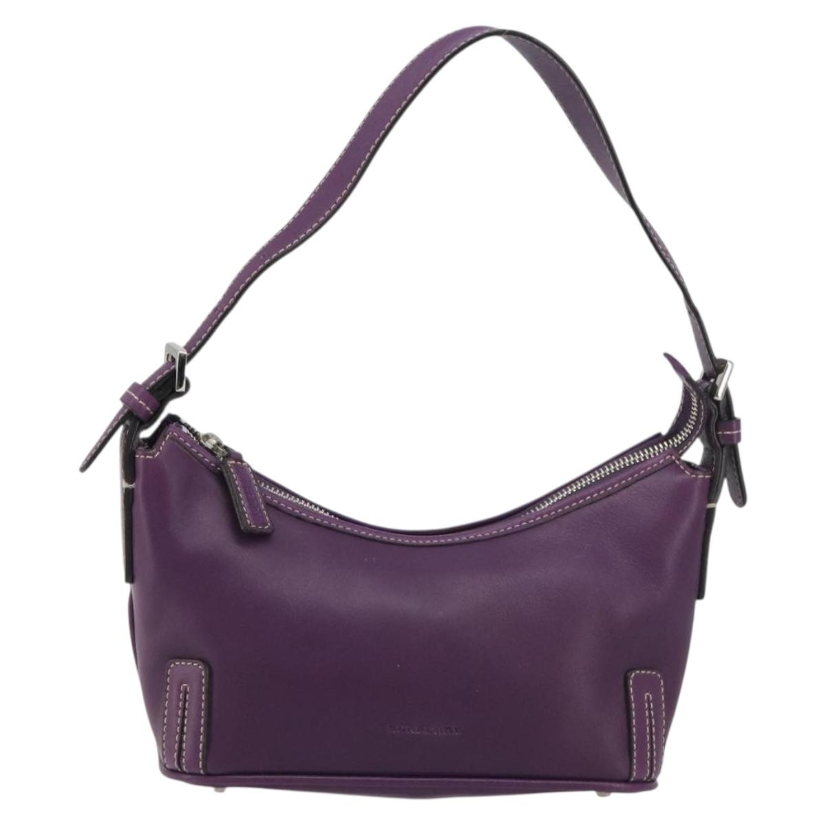 BURBERRY Shoulder Bag Leather Purple Silver Auth 198744A