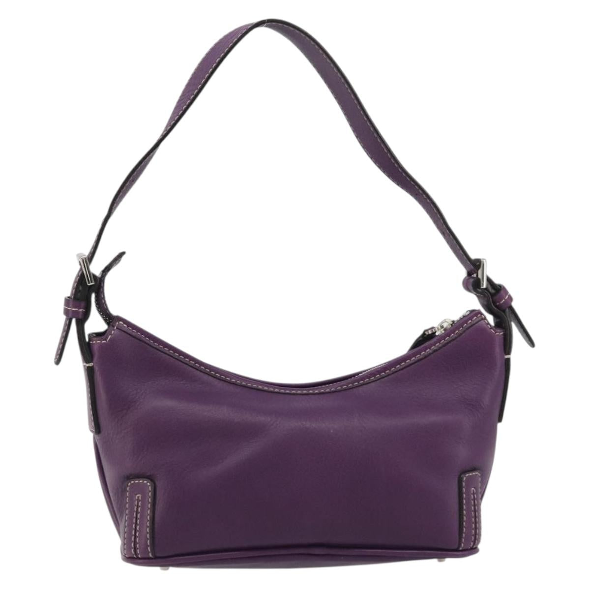 BURBERRY Shoulder Bag Leather Purple Silver Auth 198744A