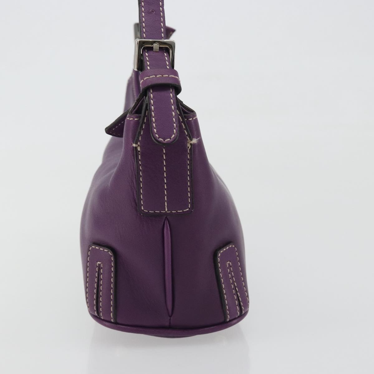 BURBERRY Shoulder Bag Leather Purple Silver Auth 198744A