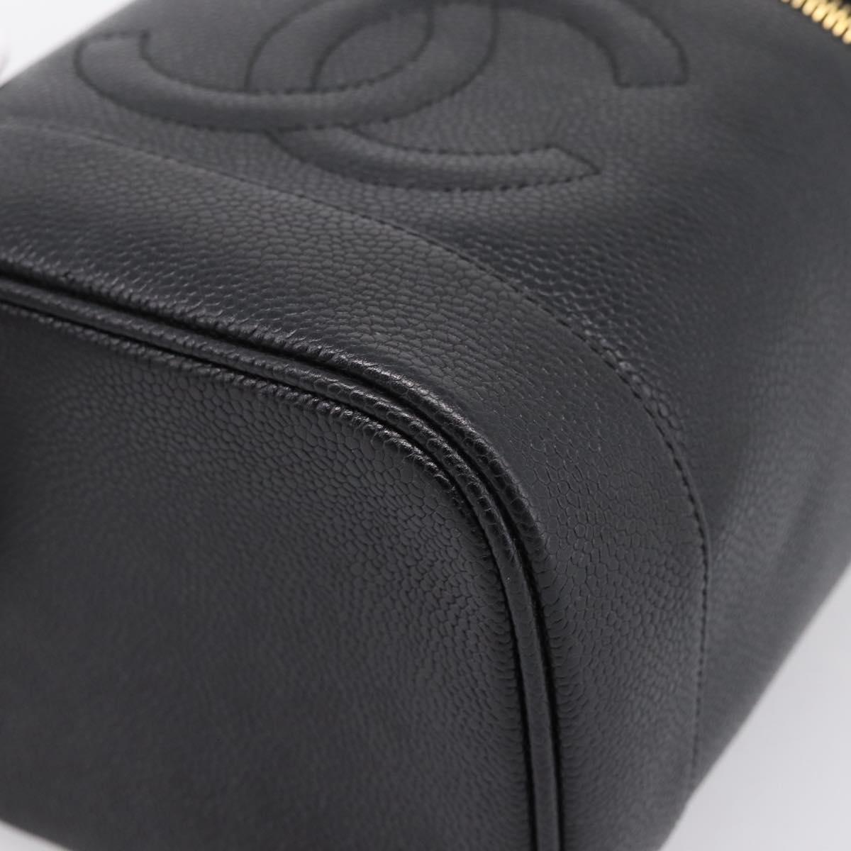 CHANEL COCO Mark Vanity Hand Bag Caviar Skin Black Gold CC Auth 198746V