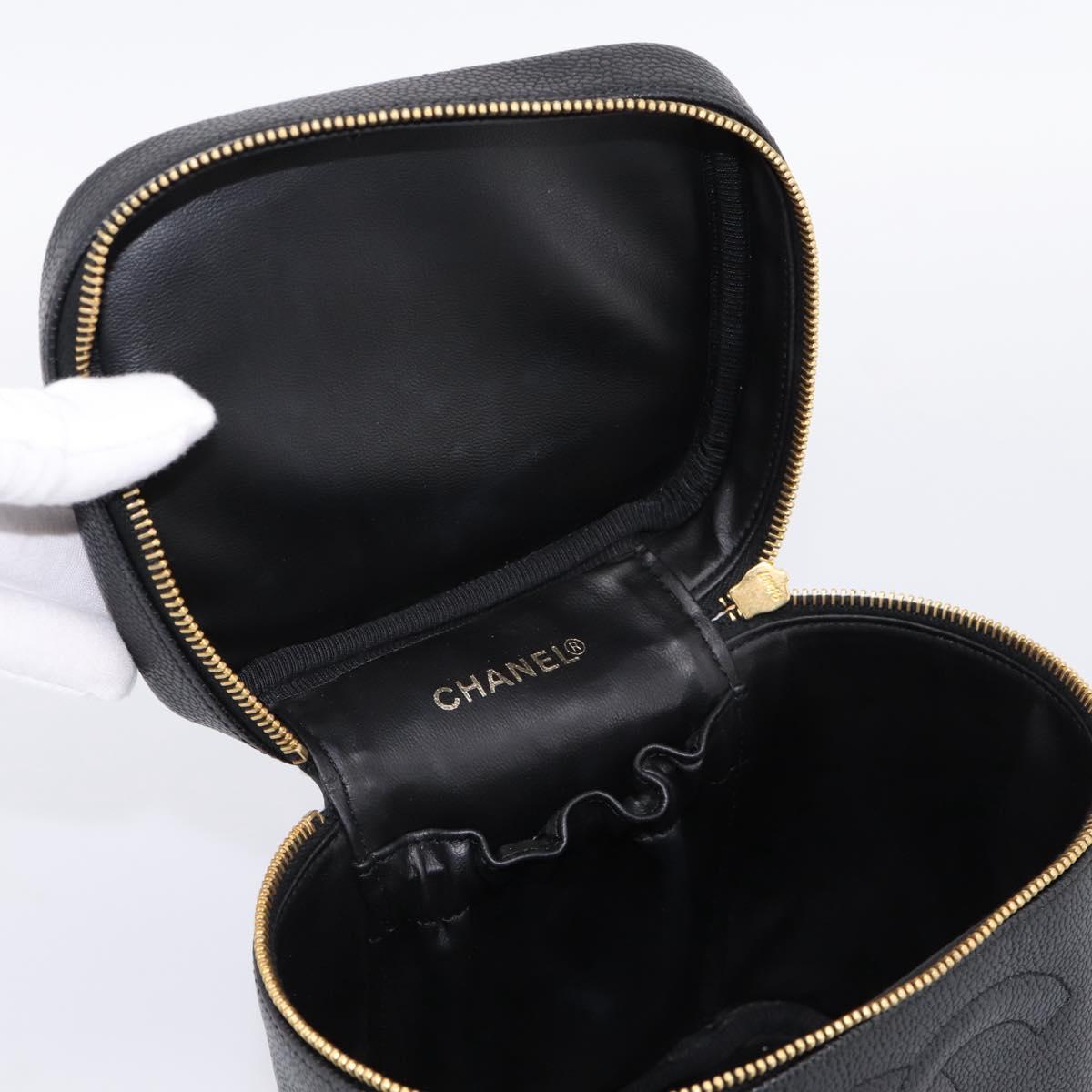 CHANEL COCO Mark Vanity Hand Bag Caviar Skin Black Gold CC Auth 198746V