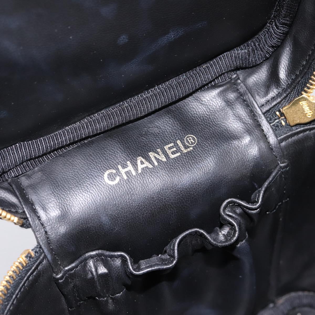 CHANEL COCO Mark Vanity Hand Bag Caviar Skin Black Gold CC Auth 198746V