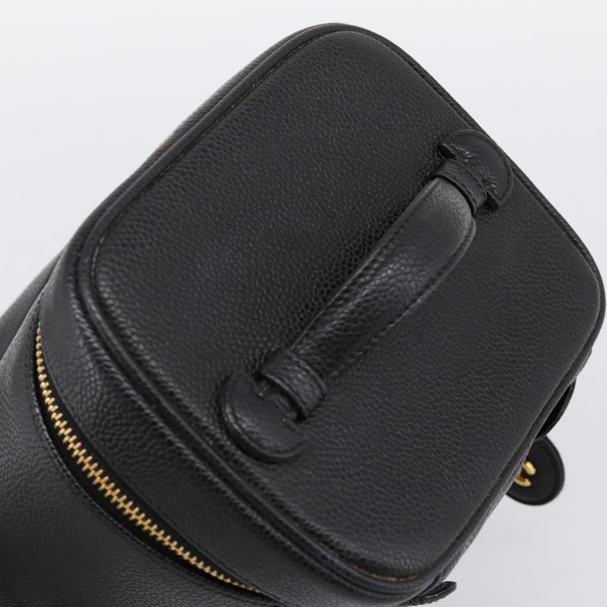 CHANEL COCO Mark Vanity Hand Bag Caviar Skin Black Gold CC Auth 198746V