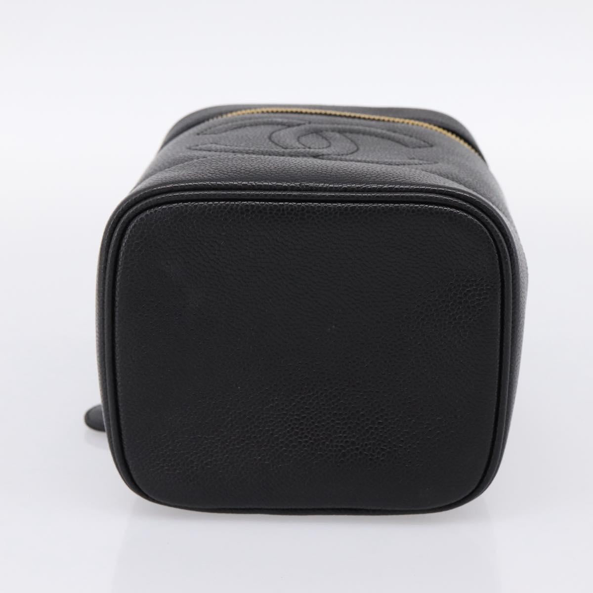 CHANEL COCO Mark Vanity Hand Bag Caviar Skin Black Gold CC Auth 198746V