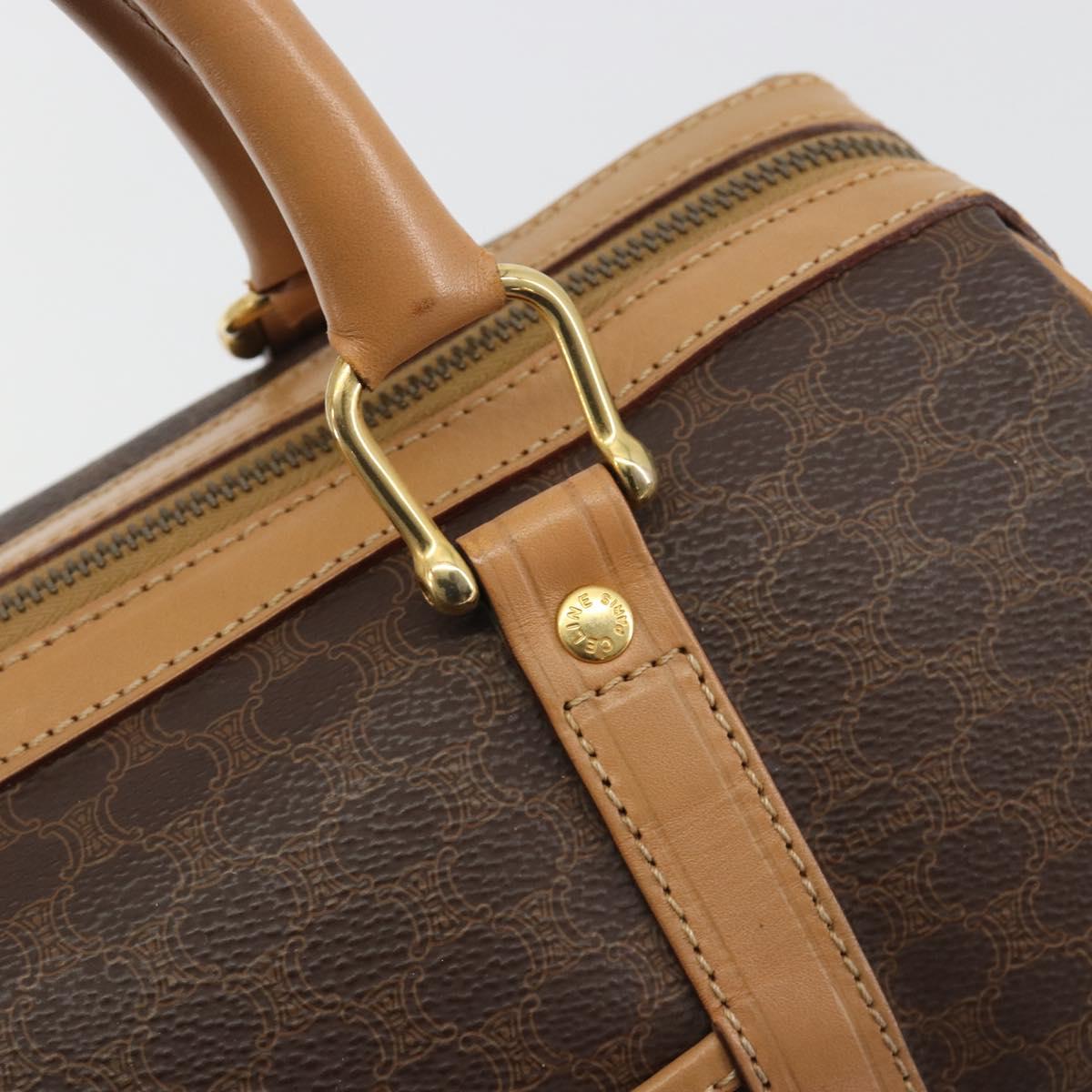 CELINE Macadam Canvas Boston Bag PVC Leather Brown Gold Auth 198748