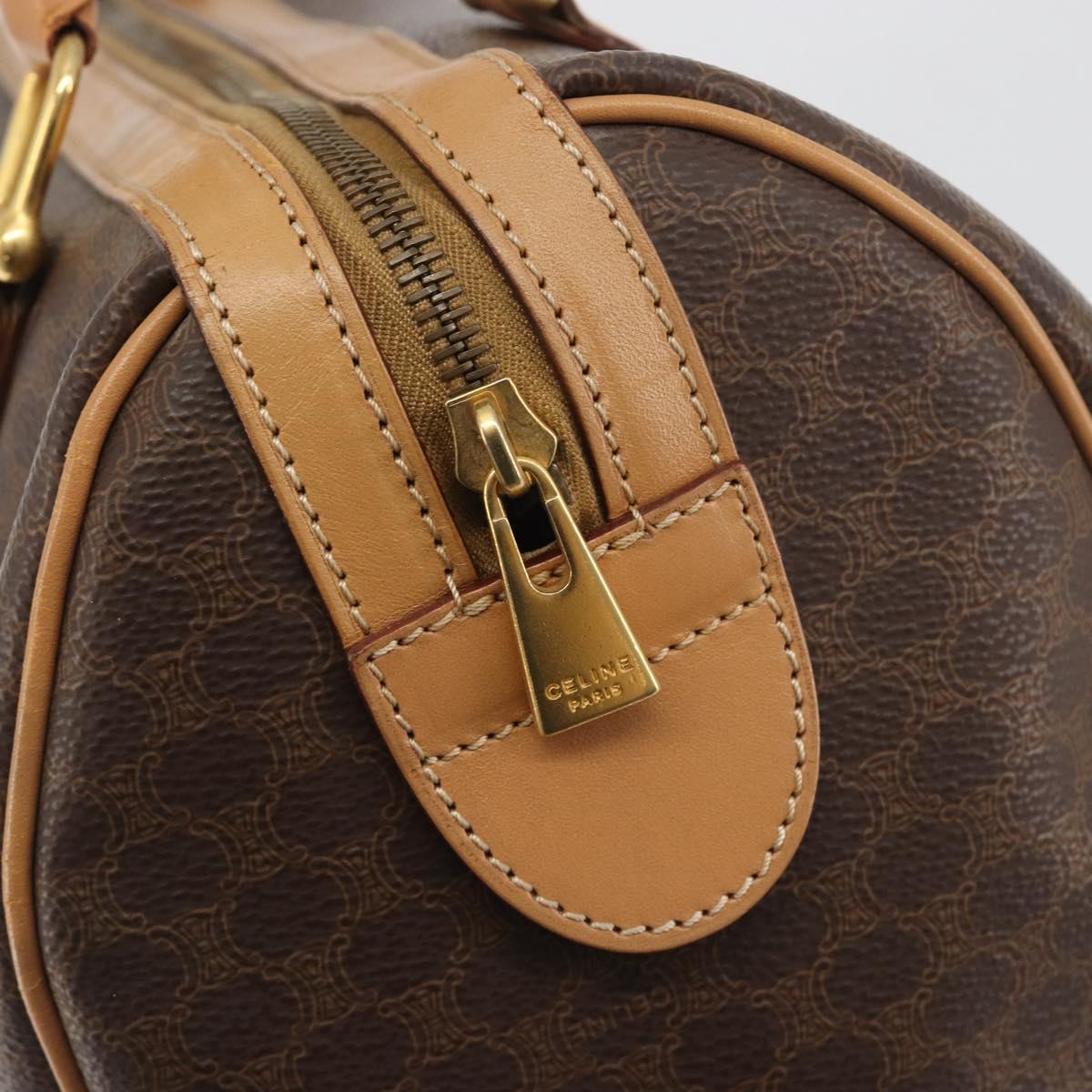 CELINE Macadam Canvas Boston Bag PVC Leather Brown Gold Auth 198748