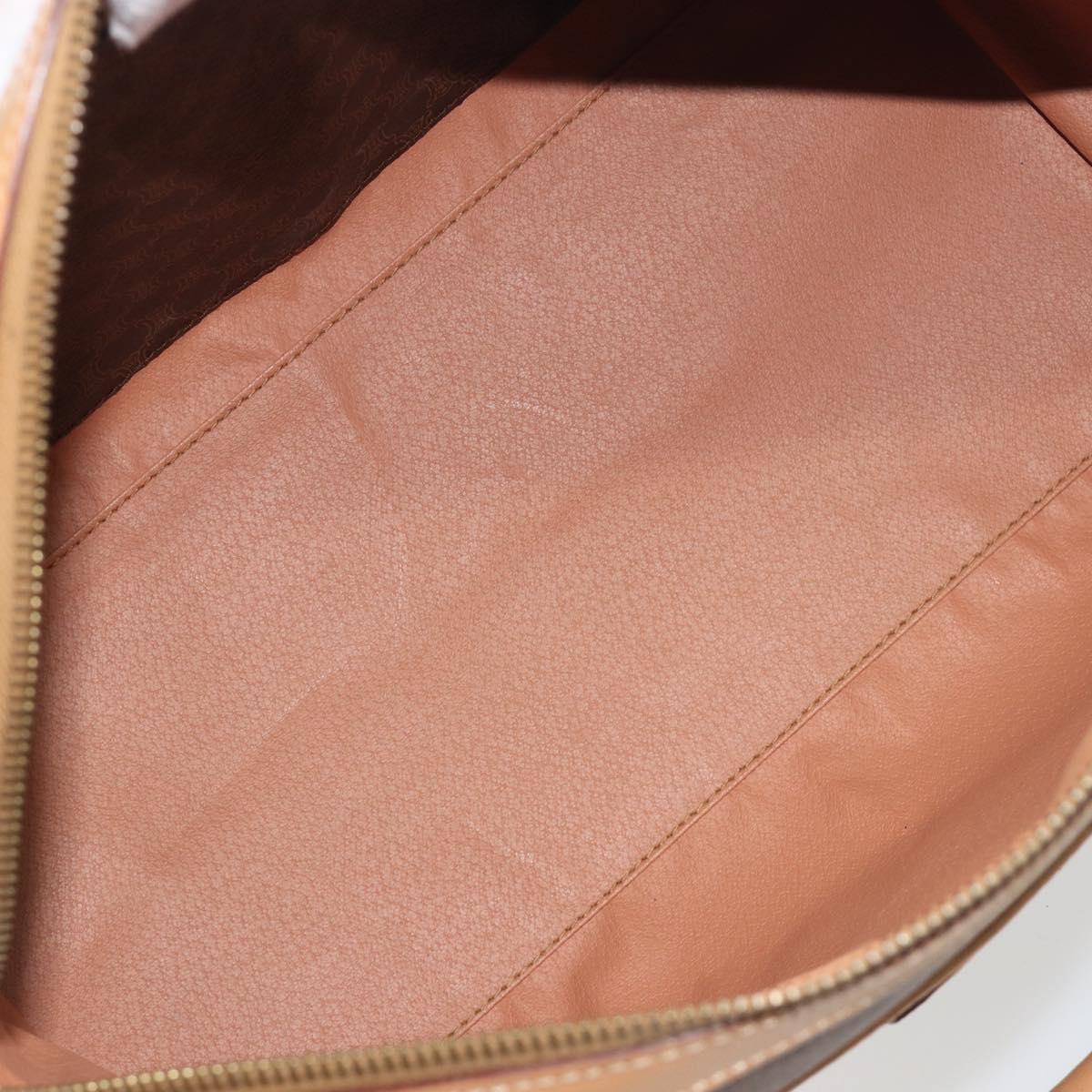 CELINE Macadam Canvas Boston Bag PVC Leather Brown Gold Auth 198748