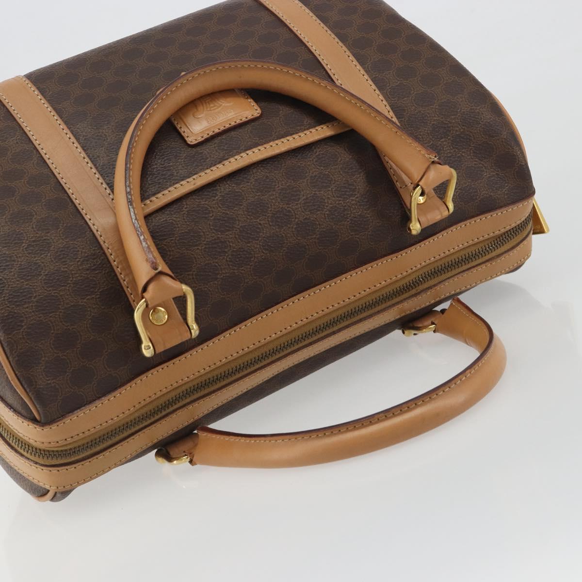 CELINE Macadam Canvas Boston Bag PVC Leather Brown Gold Auth 198748