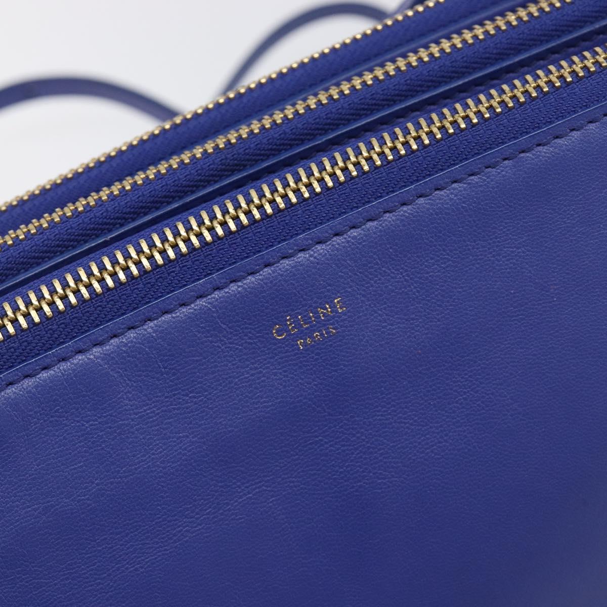 CELINE Trio Shoulder Bag Leather Blue Gold Auth 198751