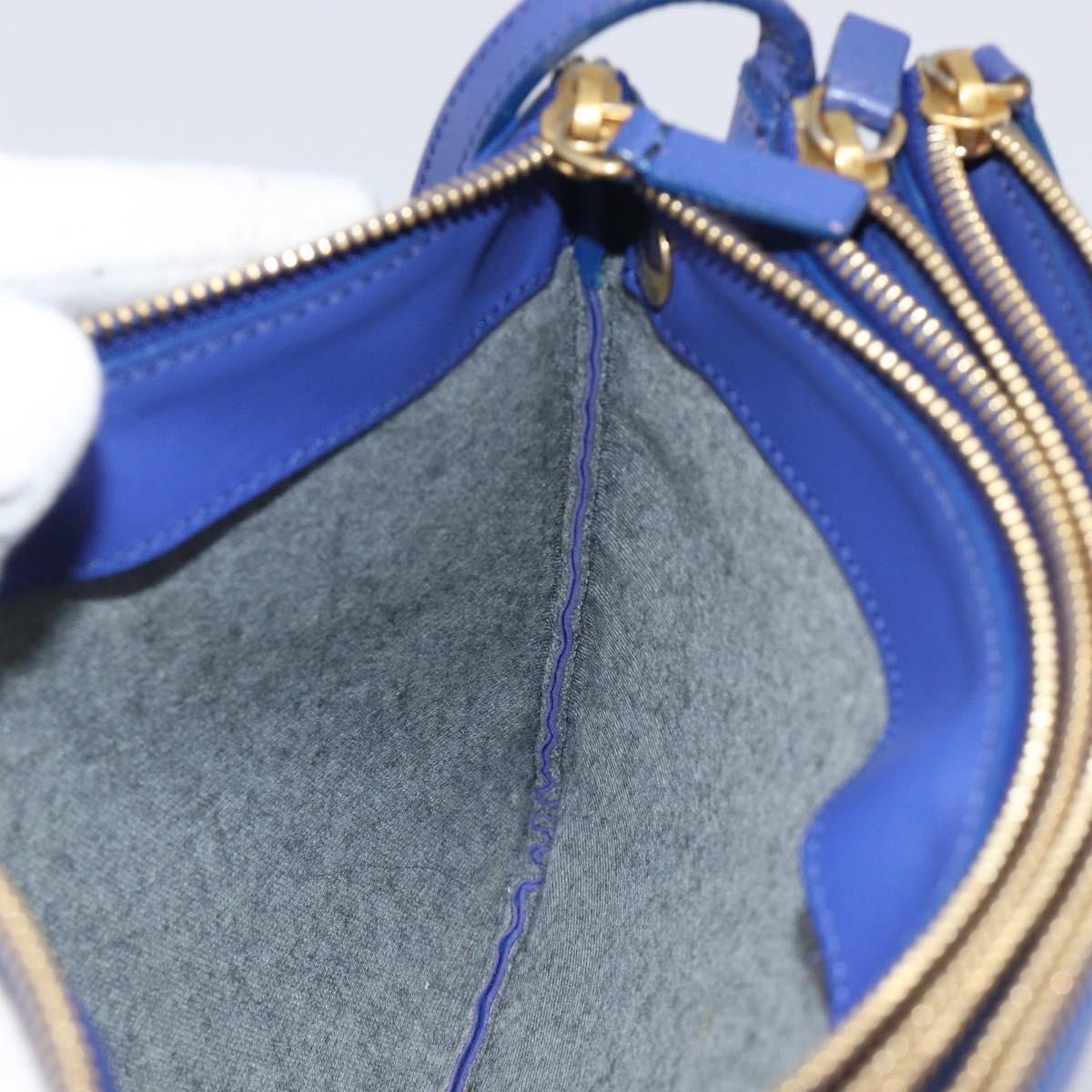 CELINE Trio Shoulder Bag Leather Blue Gold Auth 198751