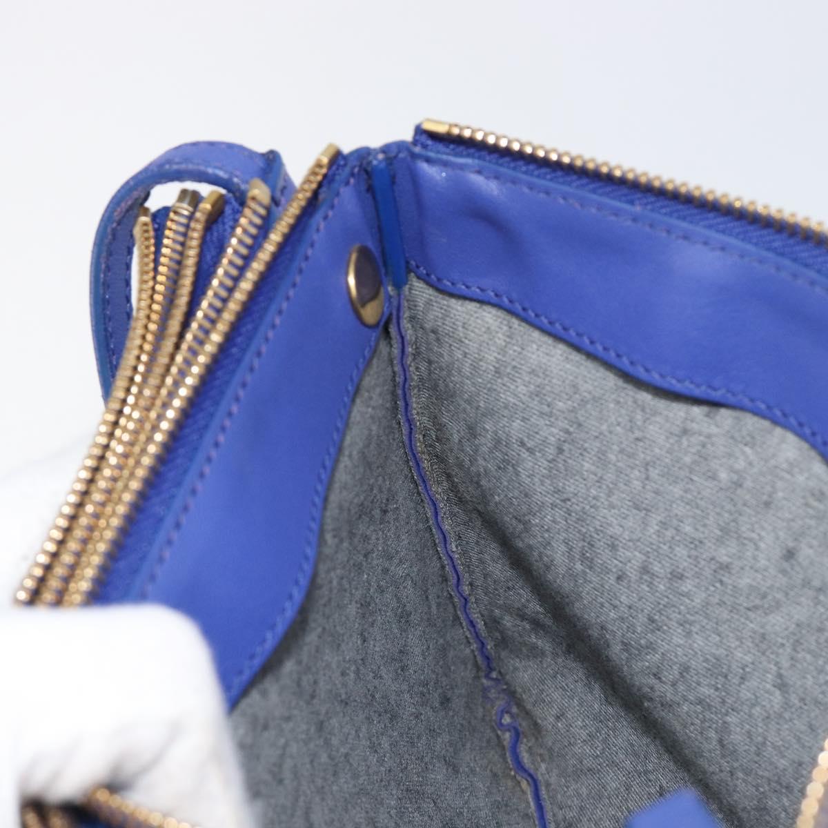 CELINE Trio Shoulder Bag Leather Blue Gold Auth 198751