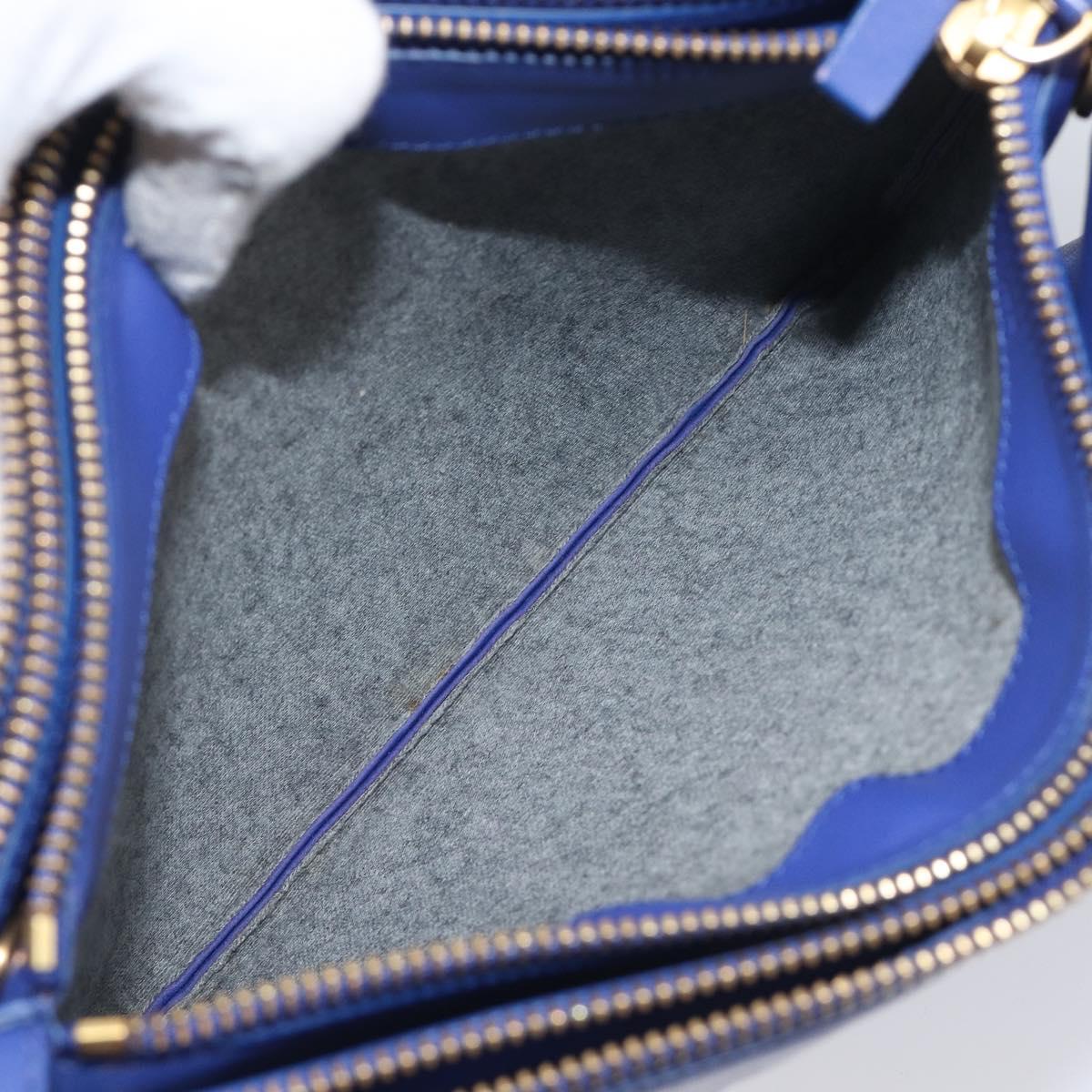 CELINE Trio Shoulder Bag Leather Blue Gold Auth 198751