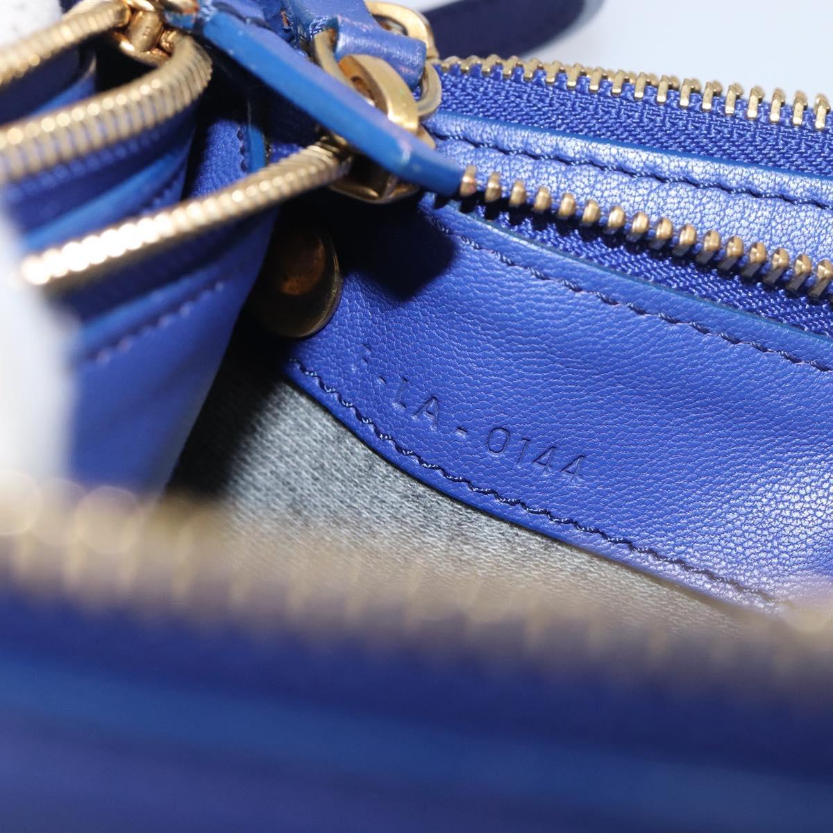 CELINE Trio Shoulder Bag Leather Blue Gold Auth 198751