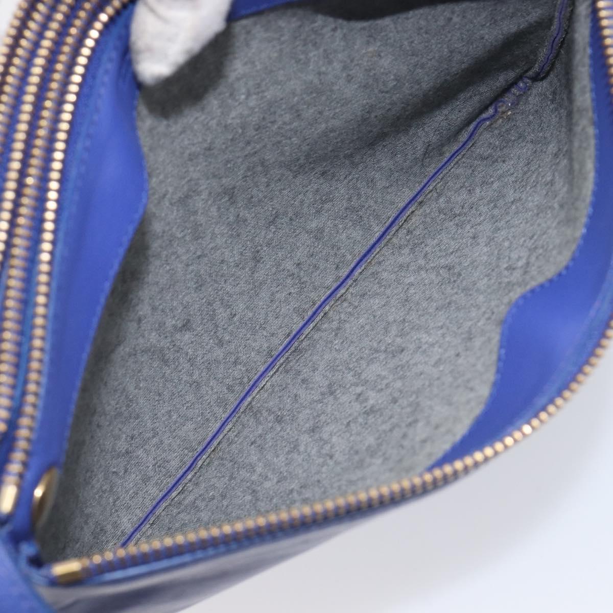CELINE Trio Shoulder Bag Leather Blue Gold Auth 198751