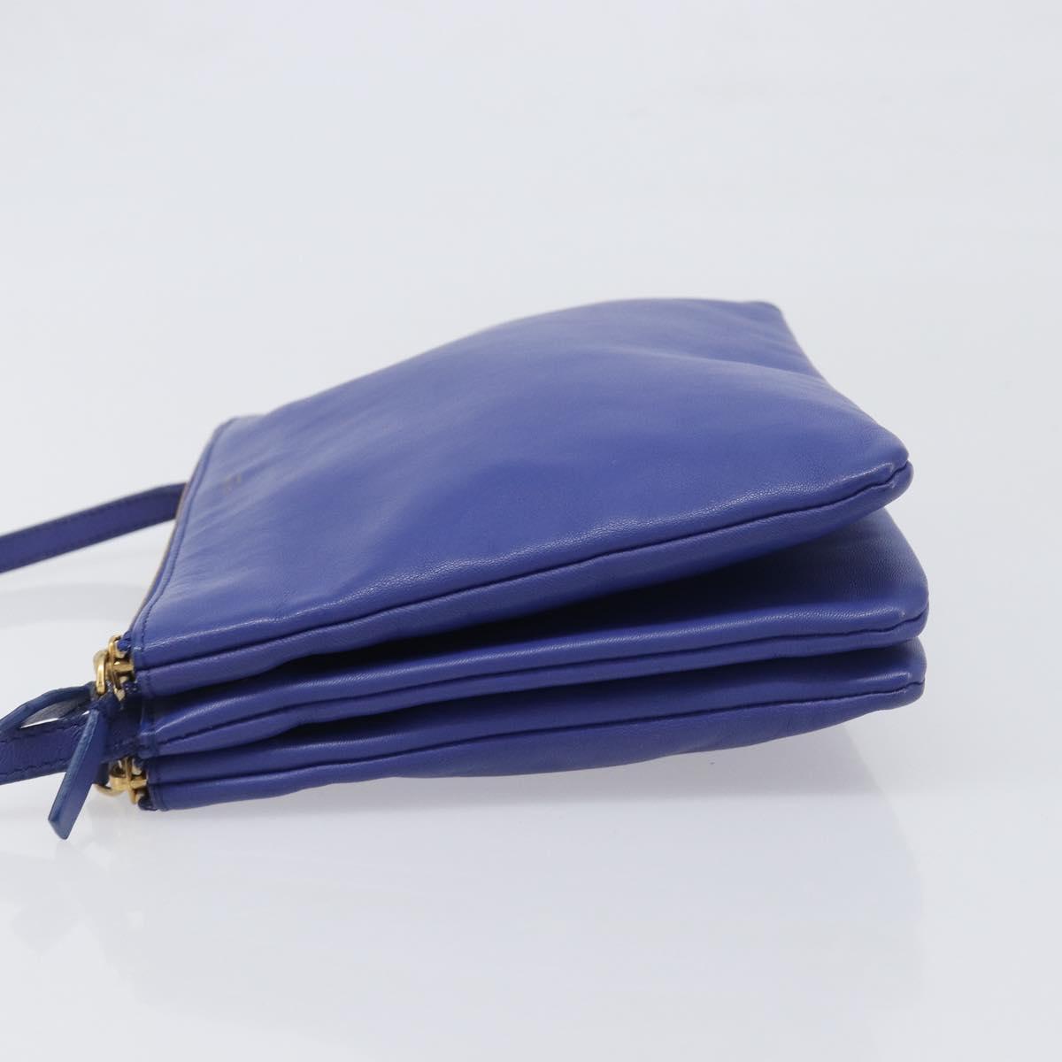 CELINE Trio Shoulder Bag Leather Blue Gold Auth 198751