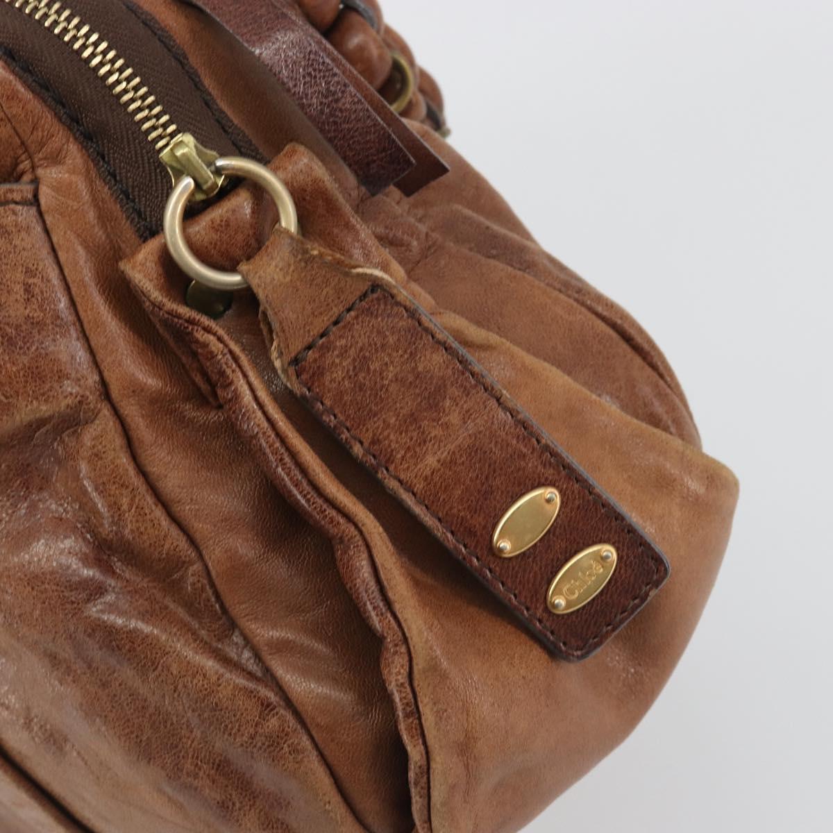Chloe Hand Bag Leather Brown Gold Auth 198752
