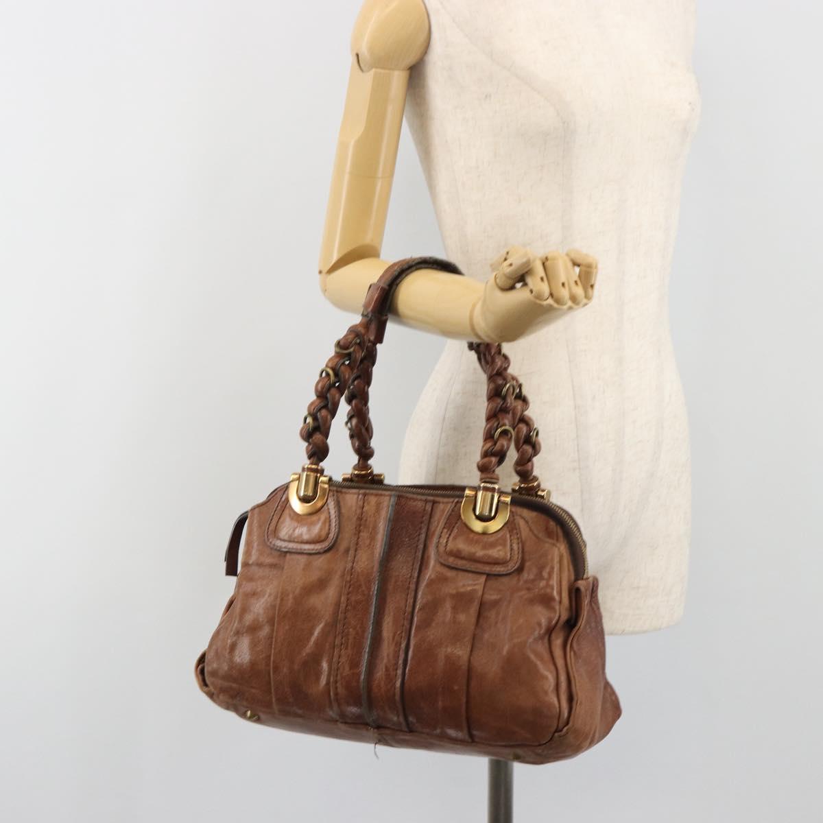 Chloe Hand Bag Leather Brown Gold Auth 198752