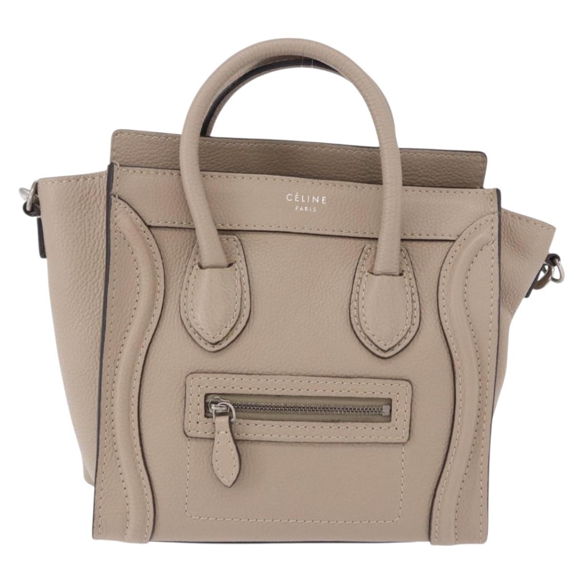 CELINE Luggage Nano Hand Bag Leather 2way Beige Auth 198753V