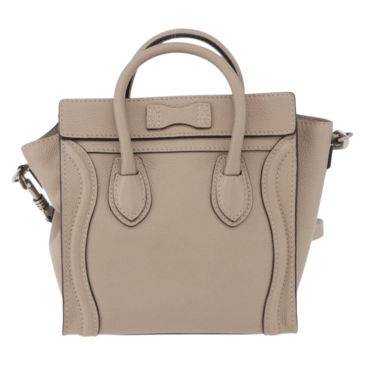 CELINE Luggage Nano Hand Bag Leather 2way Beige Auth 198753V